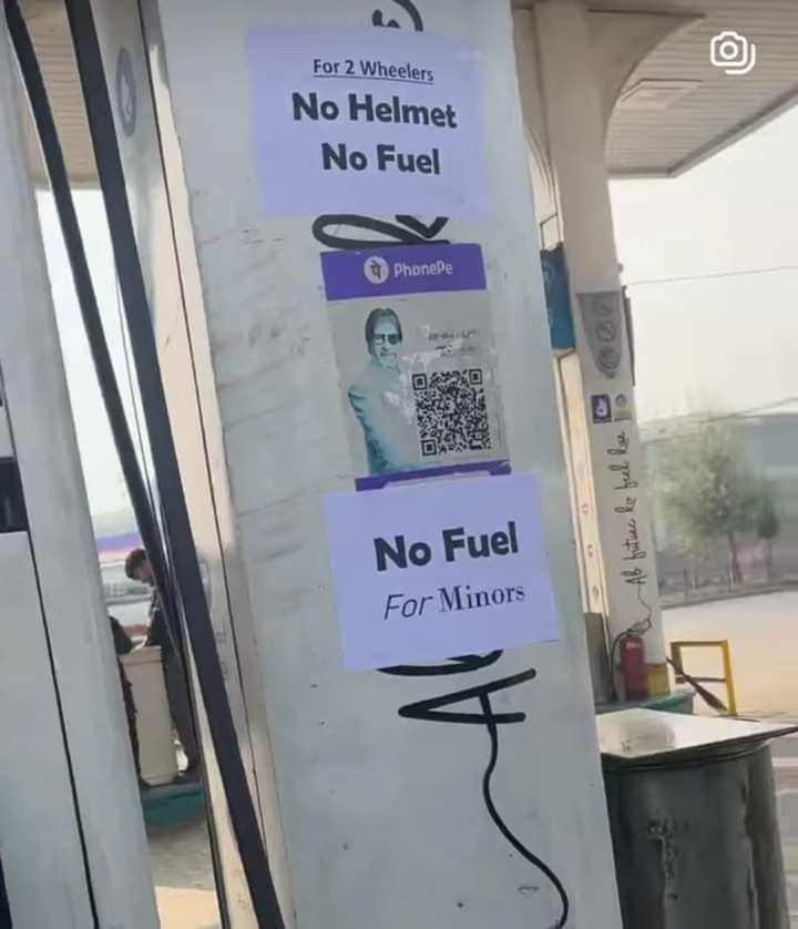 Caption: Amid massive crackdown on minor drivers, petrol pump owners paste posters displaying “No Fuel for Minors” in Srinagar