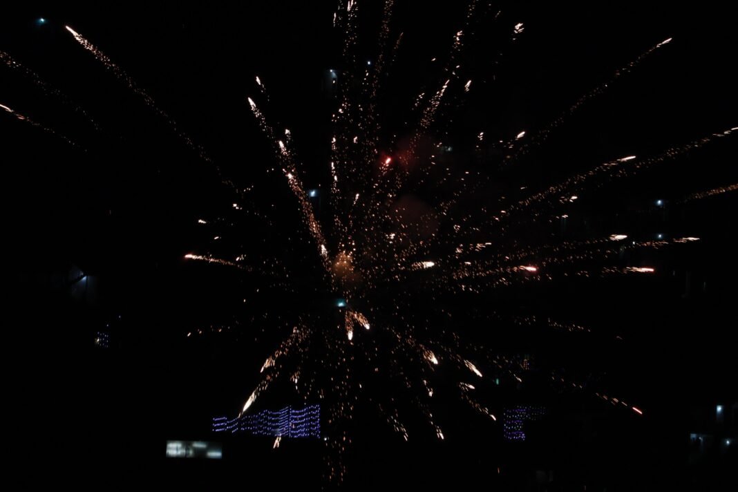 Firecrackers light up the dark sky on the occasion of Diwali in Poonch