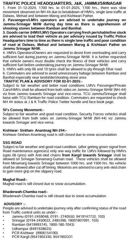 Traffic Advisory For Commuters