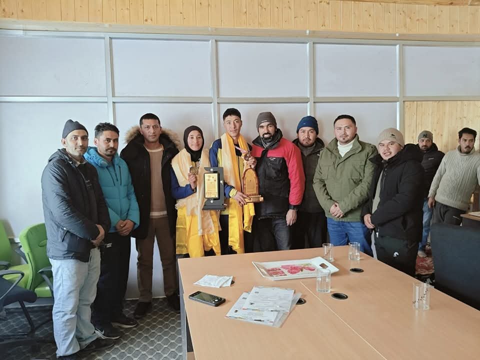 Joint Director, Youth Services and Sports, UT Ladakh felicitates Zahra Batool, Dilshad Ali at Council Secretariat Kargil