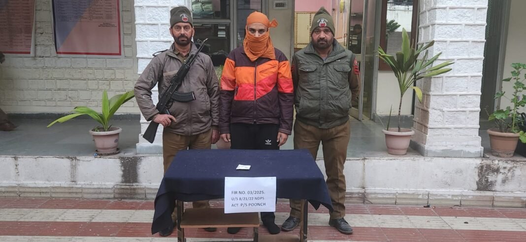Jammu and Kashmir Police in District Poonch recovered 5.84 grams heroin like substanceOne person arrested