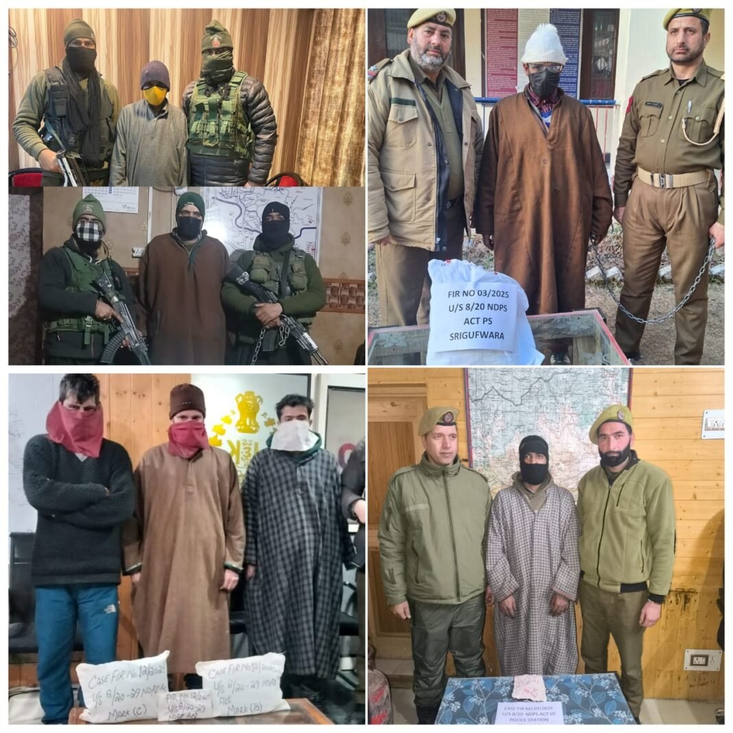 J&K Police intensify anti-drug campaign: 7 arrested, significant quantities of contraband seized across Kashmir