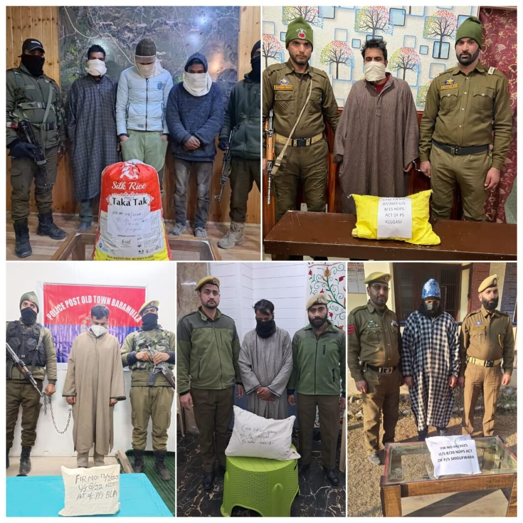 Police bust drug network across Kashmir, arrest 7 peddlers; notorious dealer detained under PIT-NDPS Act