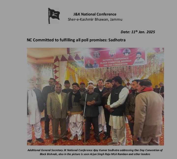 NC Committed to fulfilling all poll promises: Sadhotra