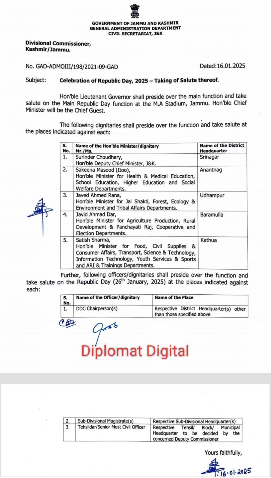 Government of Jammu and Kashmir General Administration Department