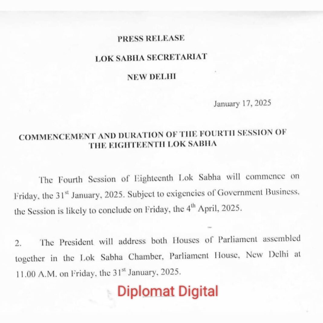 Commencement and Duration of the Fourth Session of Eighteenth Lok Sabha