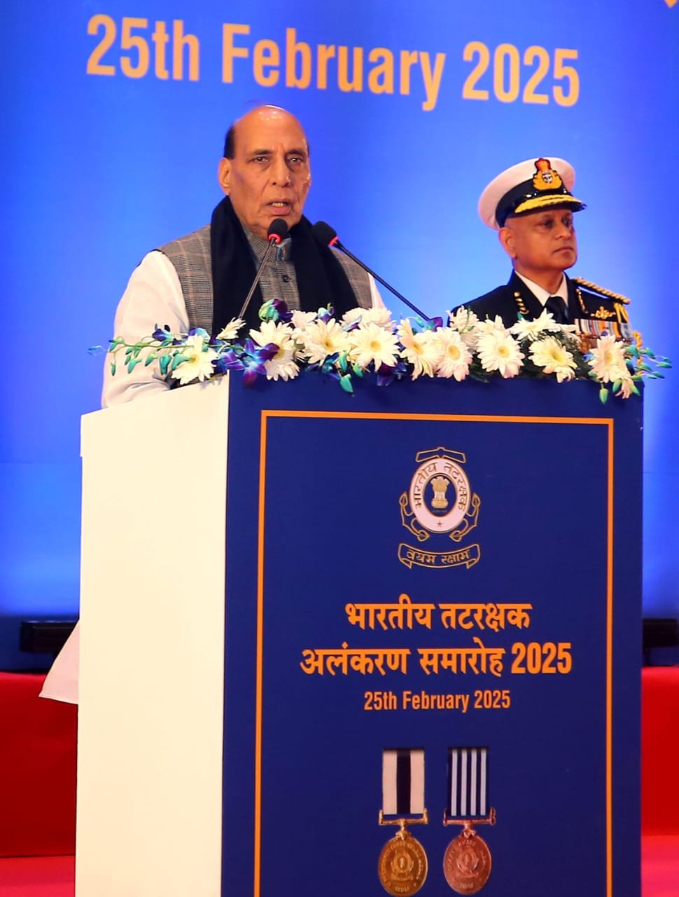 Raksha Mantri confers 32 gallantry, distinguished service & meritorious service medals to ICG personnel