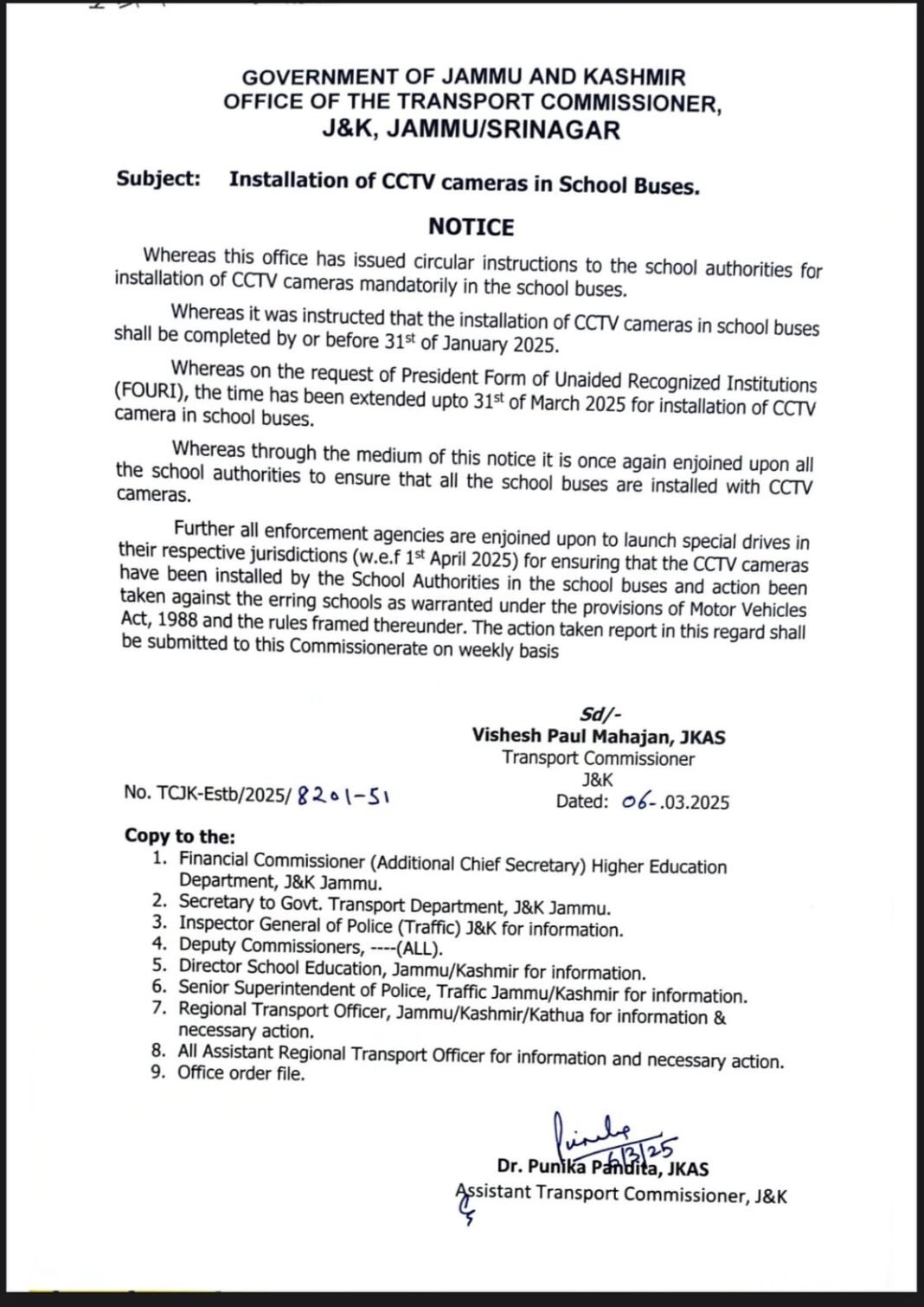 Transport Commissioner directs installation of CCTV cameras in school buses