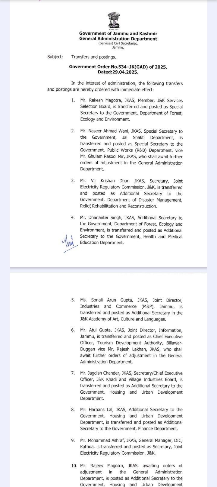 96 JKAS officers transferred, posted