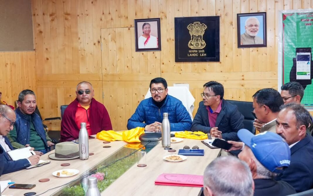 CEC Tashi Gyalson Chairs Review Meeting for Unveiling Ceremony of Kuchok Bakula Rinpoche Shradhanjali Park at Spituk, Leh