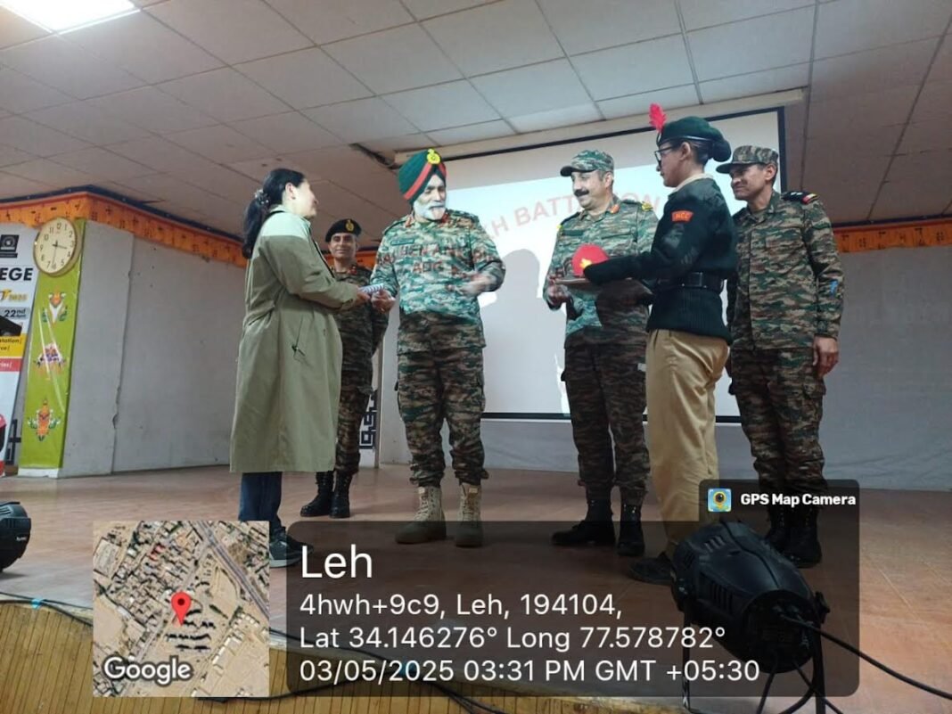 MAJ GENERAL ANUPINDER BEVLI, VSM ADG NCC DTE JK&L VISITS 1 LADAKH BN NCC, LEH
