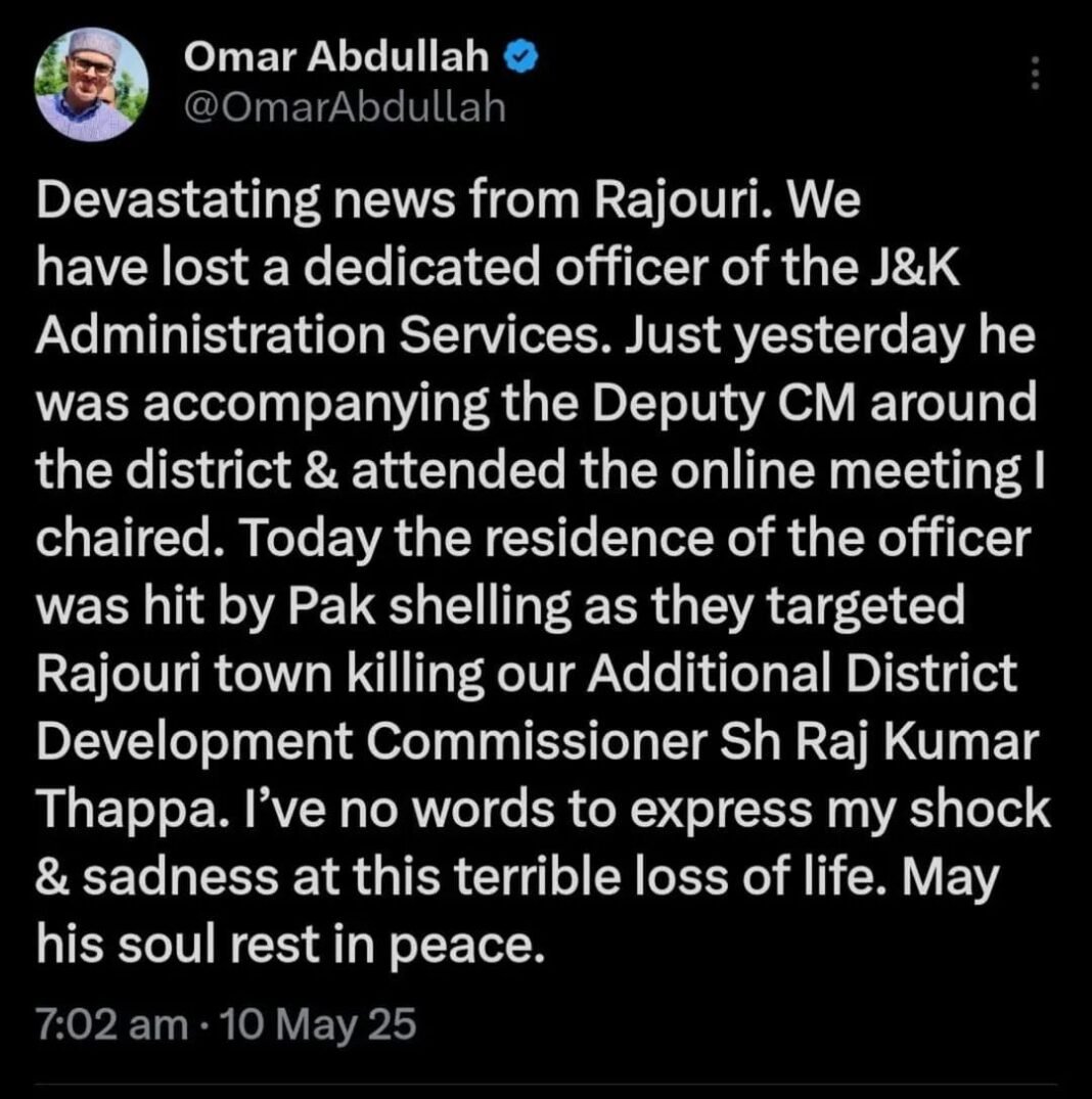 ADDC Rajouri martyred in Pakistani shelling across LoC