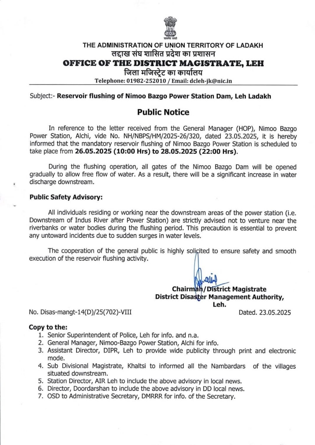 Reservoir flushing of Nimoo Bazgo Power Station Dam, Leh Ladakh