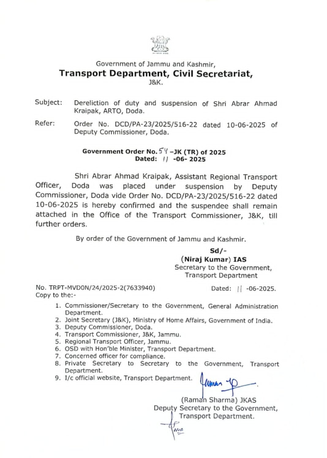 Transport Department,civil secretariat J&K