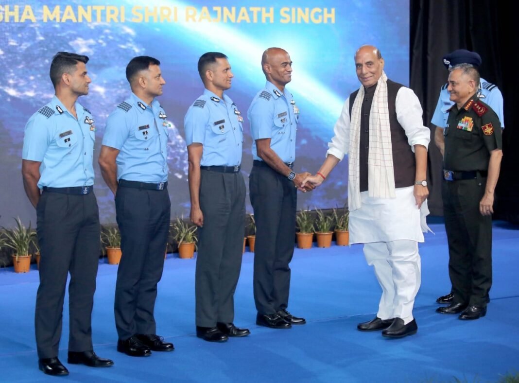 Raksha Mantri felicitates Gaganyatris – Gp Capt Shubhanshu Shukla, Gp Capt PB Nair, Gp Capt Ajit Krishnan & Gp Capt Angad Pratap – in New Delhi
