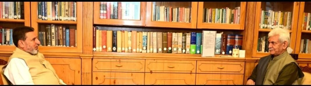 Altaf Bukhari calls on LG Manoj Sinha at Raj Bhavan in Srinagar