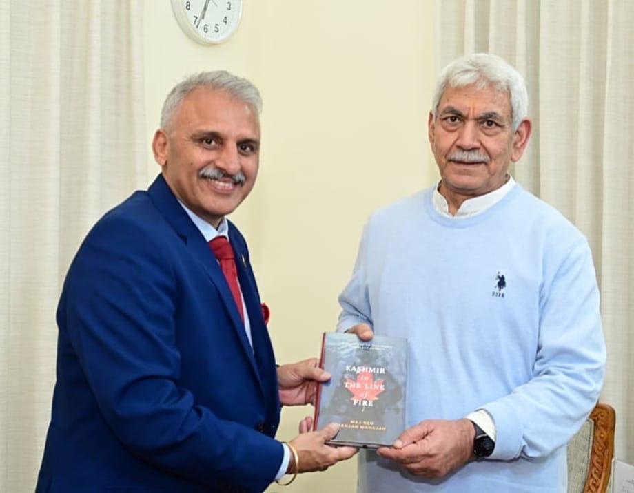Major General Ranjan Mahajan (Retd) Presents His Acclaimed Book “Kashmir in the Line of Fire” to Manoj Sinha, LG of J&K