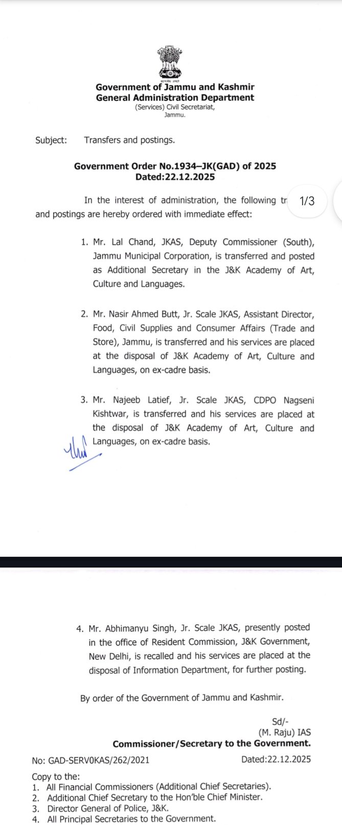 Government order Transfer and postings