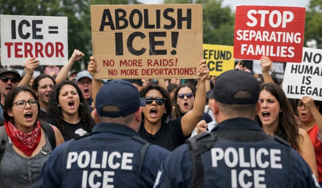 “You Are Not Keeping Us Safe,” Woman Protester Shouts at Federal Enforcement Agents