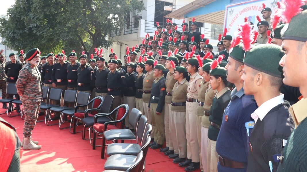 Major General Anupinder Bevli Inspires EBSB Cadets AT NCC Training Academy Nagrota
